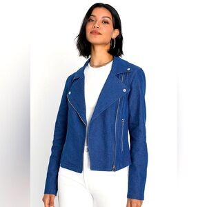 Lulus blue jean moto jacket, size small NWOT. Never worn